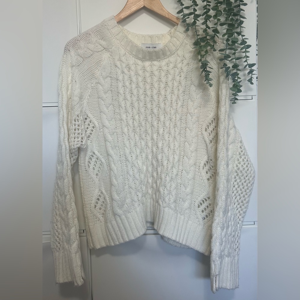 John + Jenn Women's Cream Cable Knit Sweater